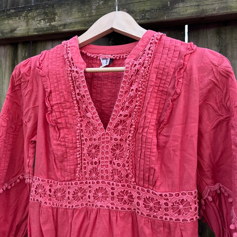 Anthropologie Akemi + Kin Josephine Coral Embroidered Lace Trim Dress - Picture 4 of 11